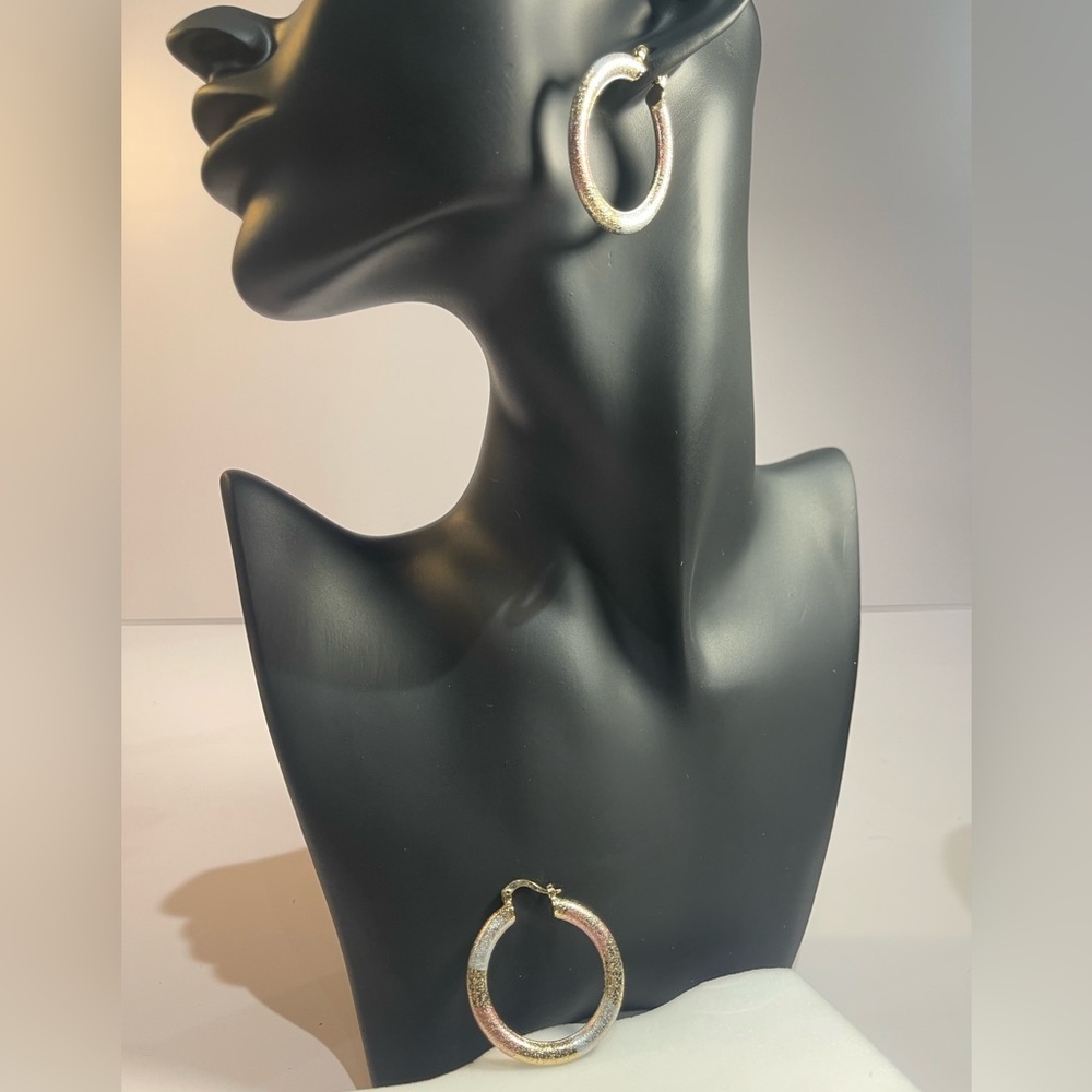 NWOT Tri-Color Hoop Earrings (Rose/Yellow/White Gold Tone) - Picture 2 of 4